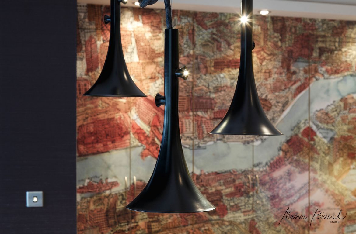 Matteo Bianchi baffo lamp trumpet black design